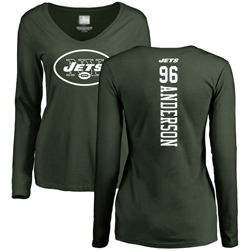 New York Jets Green Women Henry Anderson Backer NFL Football #96 Long Sleeve T Shirt->women nfl jersey->Women Jersey